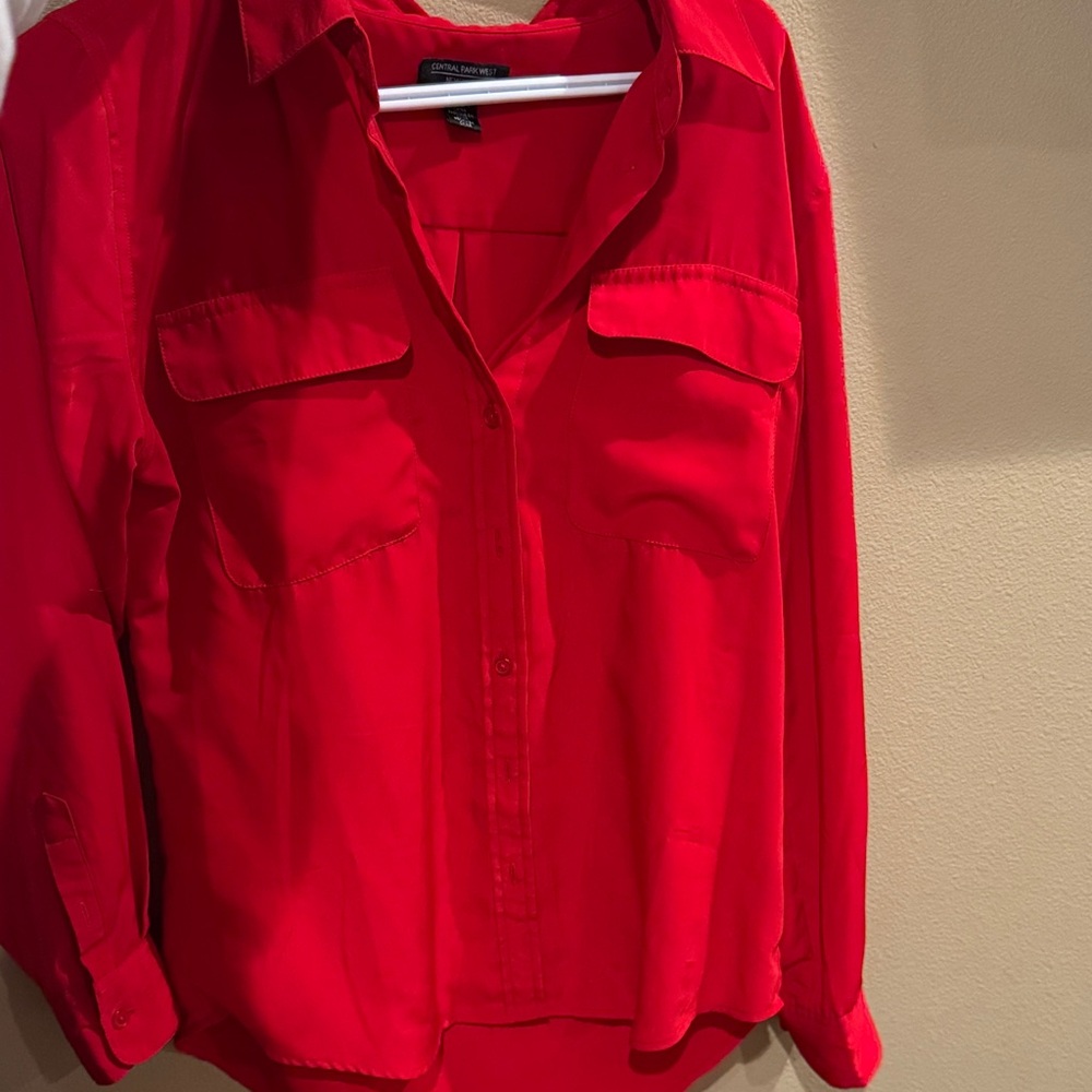 Central Park West Vibrant Red Button-Up Blouse